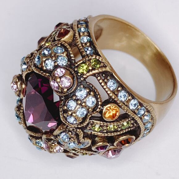 Heidi Daus Crystal Purple Teardrop Statement Cocktail Colorful Ring Size 6.75 - Picture 6 of 11